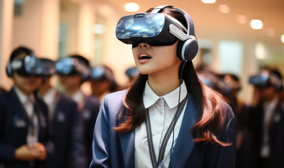 Students wearing VR headsets